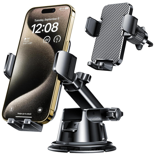 Qifutan Dash Mounted Holders Phone Holders for Your Car Phone Mount for Car Windshield Dashboard Air Vent Universal Desk Mounts Hands Free Automobile Cell Phone Holder Fit for iPhone Smartphone
