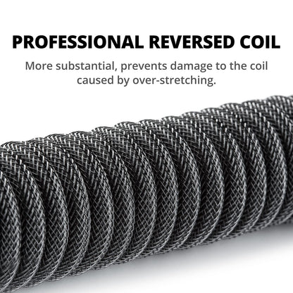 GUNMJO Pro Custom Coiled USB C Cable for Gaming Keyboard, Double-Sleeved Mechanical Keyboard Cable with Detachable Metal Aviator, 1.5M USB-C to USB-A, Carbon Black Color