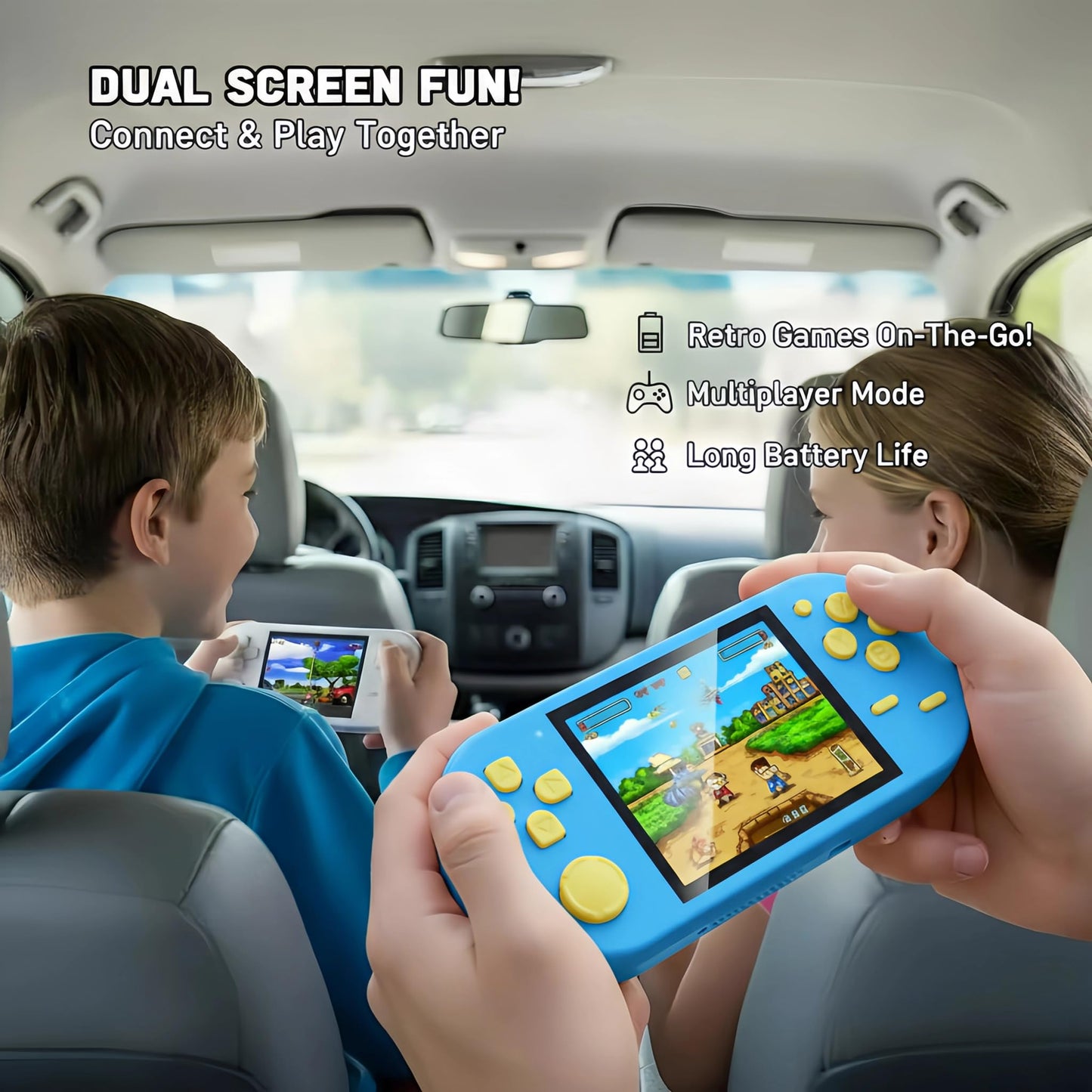 16-Bit Handheld Game Console - 3 Inch HD Screen 300-in-1 Retro Games - Portable Classic Video Game Player for Kids & Adults, Include Protective Carrying Case (Blue)