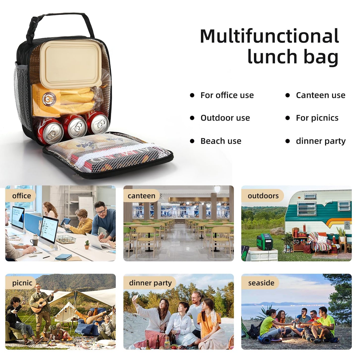 Lovoeo Lunch box Lunch bag for men women Insulated Lunchbox Lunch bags for Work Picnic Travel (Black)