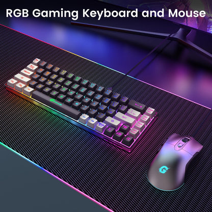 GEODMAER 65% Gaming Keyboard and Mouse Combo, RGB Backlit Keyboard + 7200 DPI Gaming Mouse, Ultra-Compact Anti-Ghosting Wired Keyboard and Mouse for PC Laptop Gamer