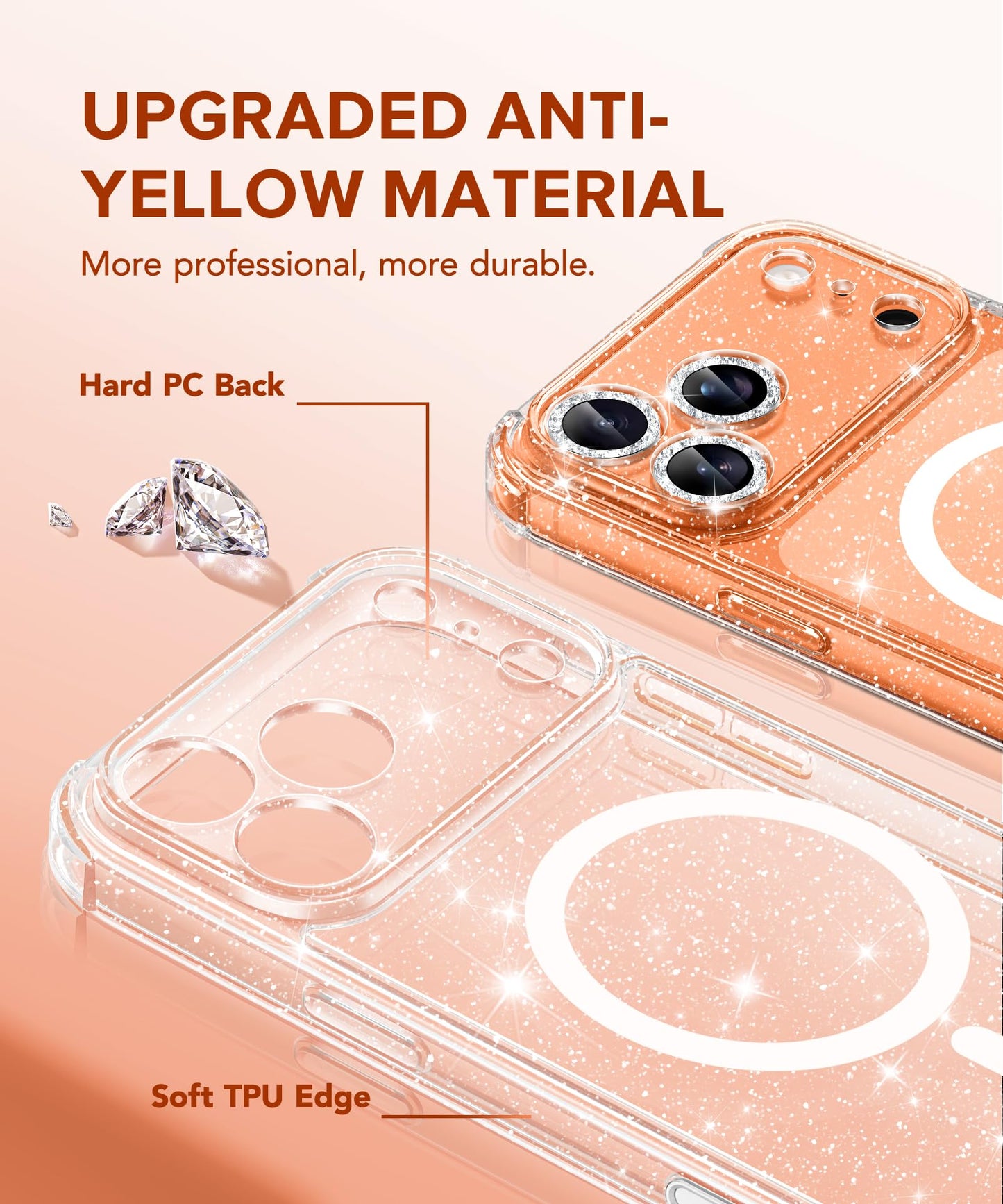BERFY for iPhone 17 Pro Max Case for Women, Compatible with MagSafe, Clear Glitter Shockproof Protective Case, Anti-Yellowing, with Screen Protector & 3 Diamond Camera Lens Covers 6.9", Sparkle Clear