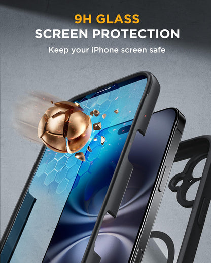 Miracase for iPhone 16 Case 6.1'', Full-Body Bumper Phone case with Built-in Full Glass Screen &Camera Control,No Gap,Compatible with MagSafe,Drop Proof 16 Cover,Black