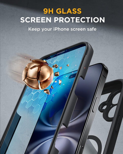 Miracase for iPhone 16 Case 6.1'', Full-Body Bumper Phone case with Built-in Full Glass Screen &Camera Control,No Gap,Compatible with MagSafe,Drop Proof 16 Cover,Black