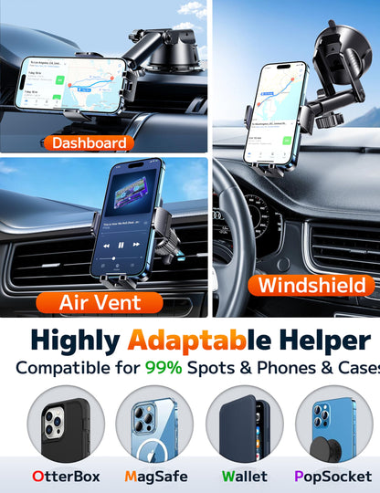 Qifutan Dash Mounted Holders Phone Holders for Your Car Phone Mount for Car Windshield Dashboard Air Vent Universal Desk Mounts Hands Free Automobile Cell Phone Holder Fit for iPhone Smartphone