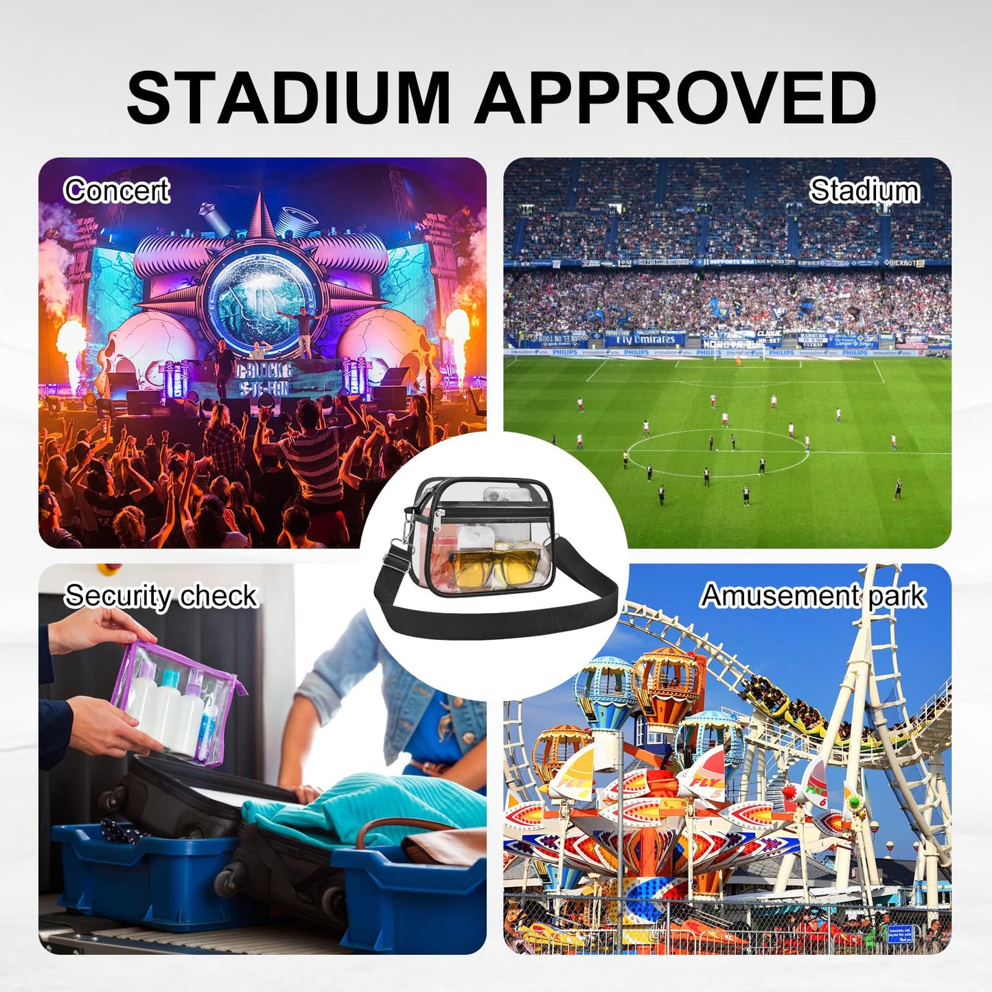 USPECLARE Clear Bag for Stadium Events Clear Handbags Purses for Sports Fans Transparent Crossbody Bag for Concerts Festivals