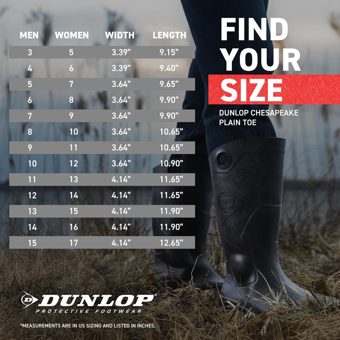 DUNLOP Protective Footwear, Chesapeake plain toe Black Amazon, 100% Waterproof PVC, Lightweight and Durable, 8677577.11, Size 11 US