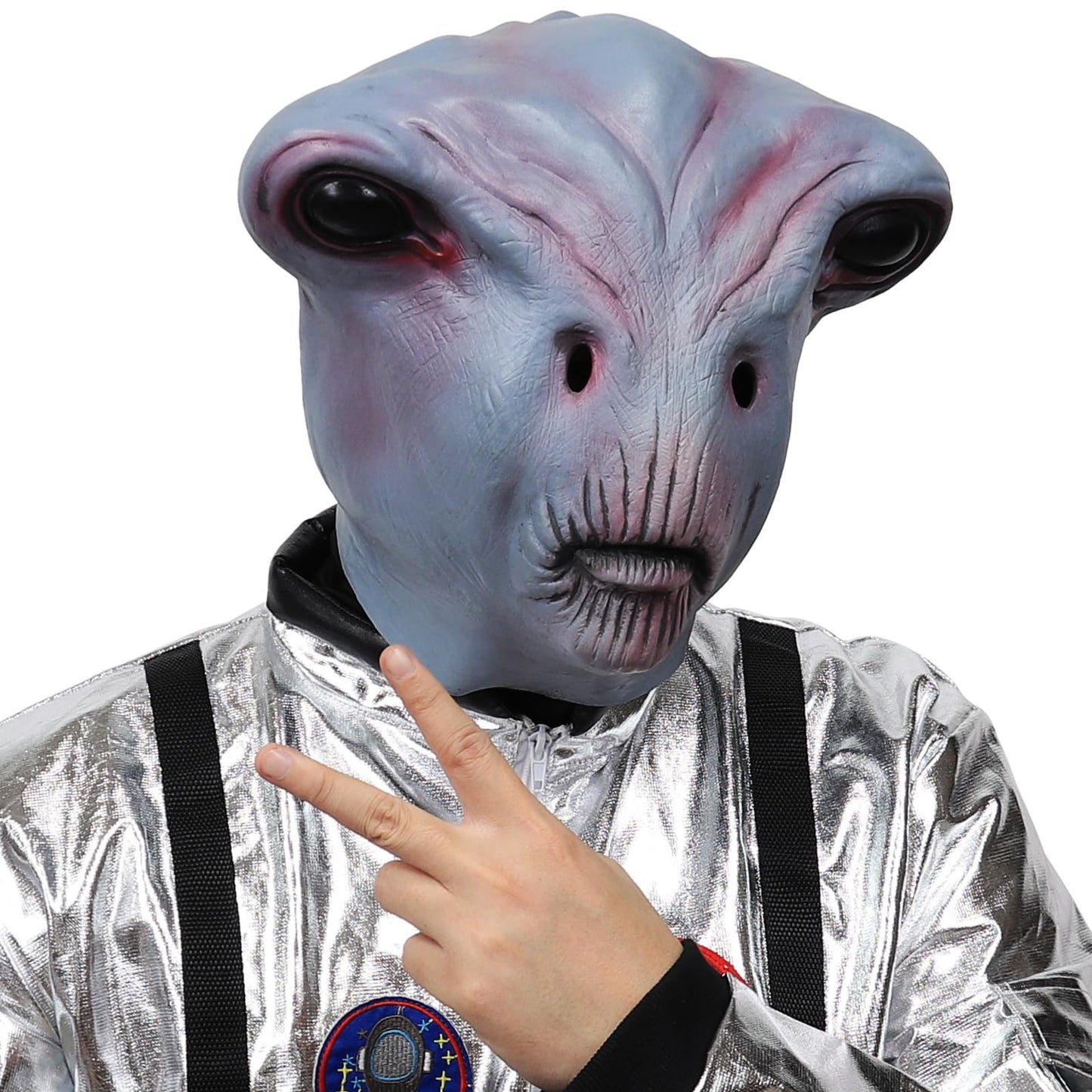 SANZHIGUO 3D Realistic Alien Mask Alien Latex Full Head Masks UFO Prank Costume Mask for Adult Halloween Cosplay Party Props Scary Party Decoration Novelty Mask