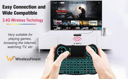 Wireless Mini Keyboard Remote Control Touchpad Mouse Combo Controller with RGB Backlit for Android TV Box Smart TV with OS+USB PC Computer Laptop Window OS HTPC Home Theater PC + USB 2.4GHz Dongle