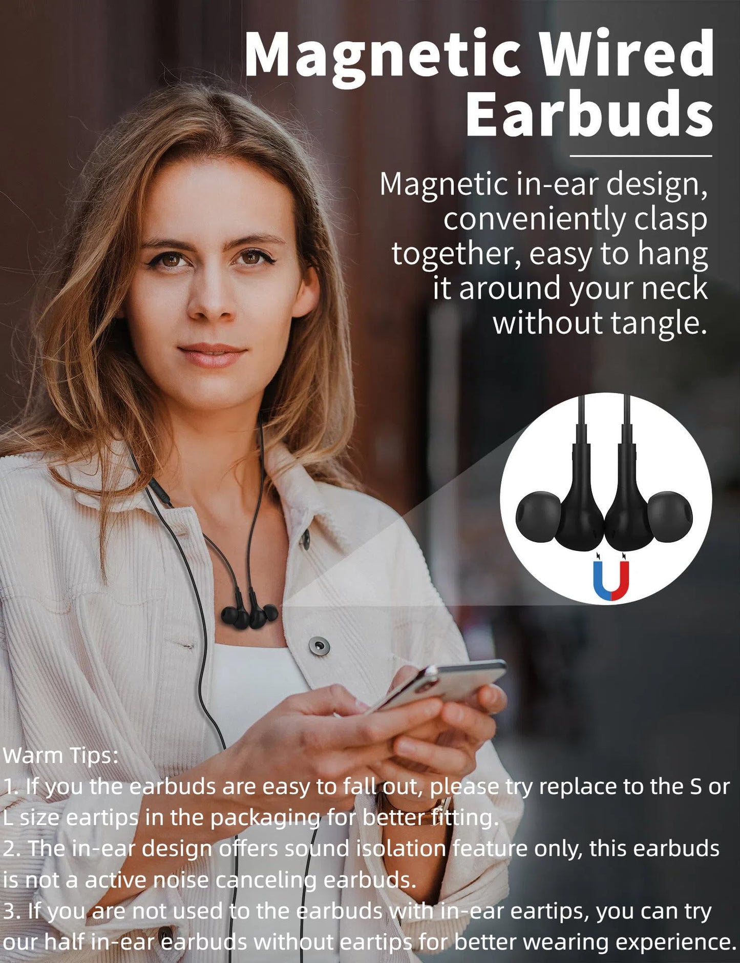 USB C Headphone for Samsung S25 FE S24 A16 A17 Wired Earbuds Magnetic in-Ear Type C Earphone with Microphone Volume Control Bass Stereo Noise Canceling for iPhone 17 Pro Max Air 16 16e 15 Pixel 10 9a