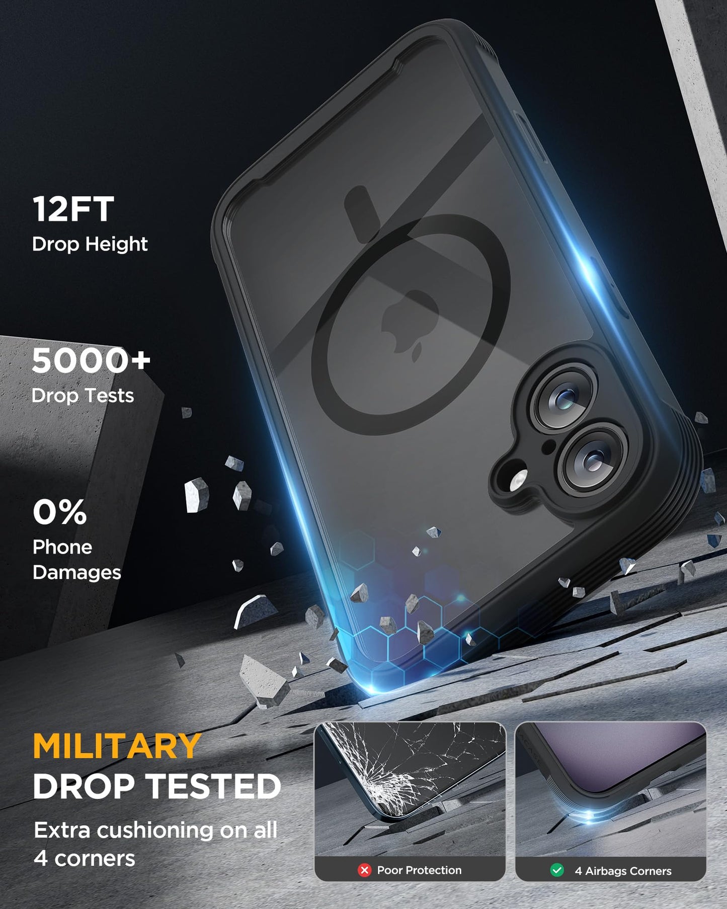 Miracase for iPhone 16 Case 6.1'', Full-Body Bumper Phone case with Built-in Full Glass Screen &Camera Control,No Gap,Compatible with MagSafe,Drop Proof 16 Cover,Black