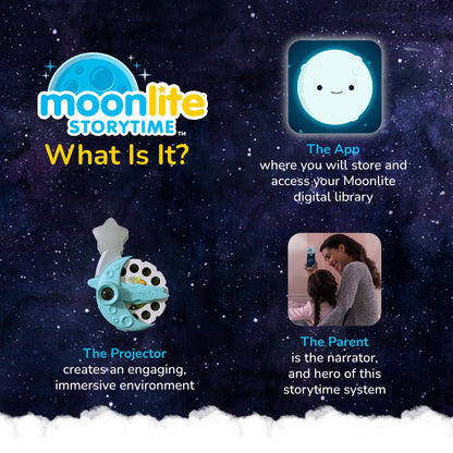 Moonlite Storytime Projector, Magical Bedtime Kids Book Projector for Immersive Reading Experience, Smartphone Compatible Storybook Projector, Interactive Learning Fun for Kids