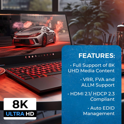 OREI 8K 2x1 HDMI Switch 4K@120hz - Auto HDMI Selector 48Gbps High Resolution Switch Between 2 Inputs Perfect for Gaming, PS5, Xbox, HDR10, Dolby Vision