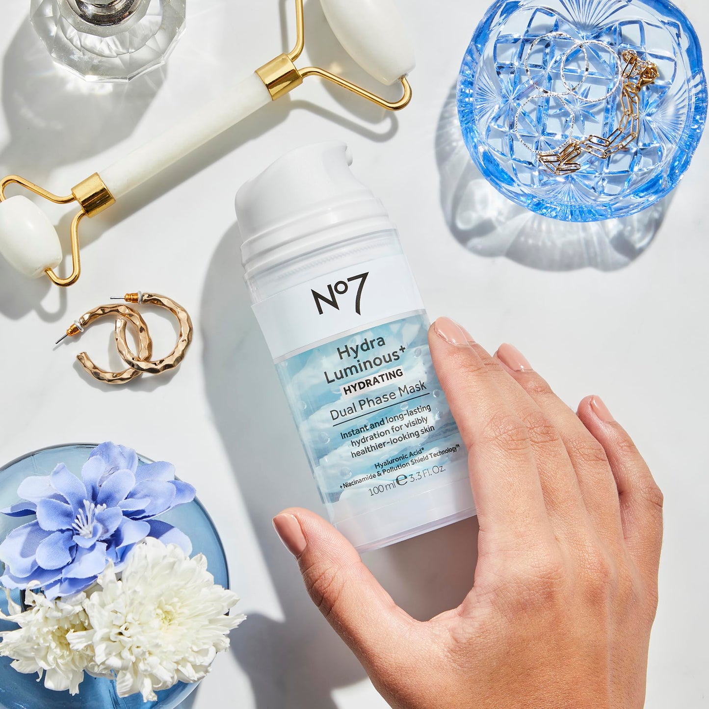 No7 HydraLuminous+ Hydrating Dual Phase Face Mask - Hyaluronic Acid Overnight Face Mask with Vitamin B3 Niacinamide for Skin Barrier Repair & Radiant-Looking Skin (3.5 Fl Oz)