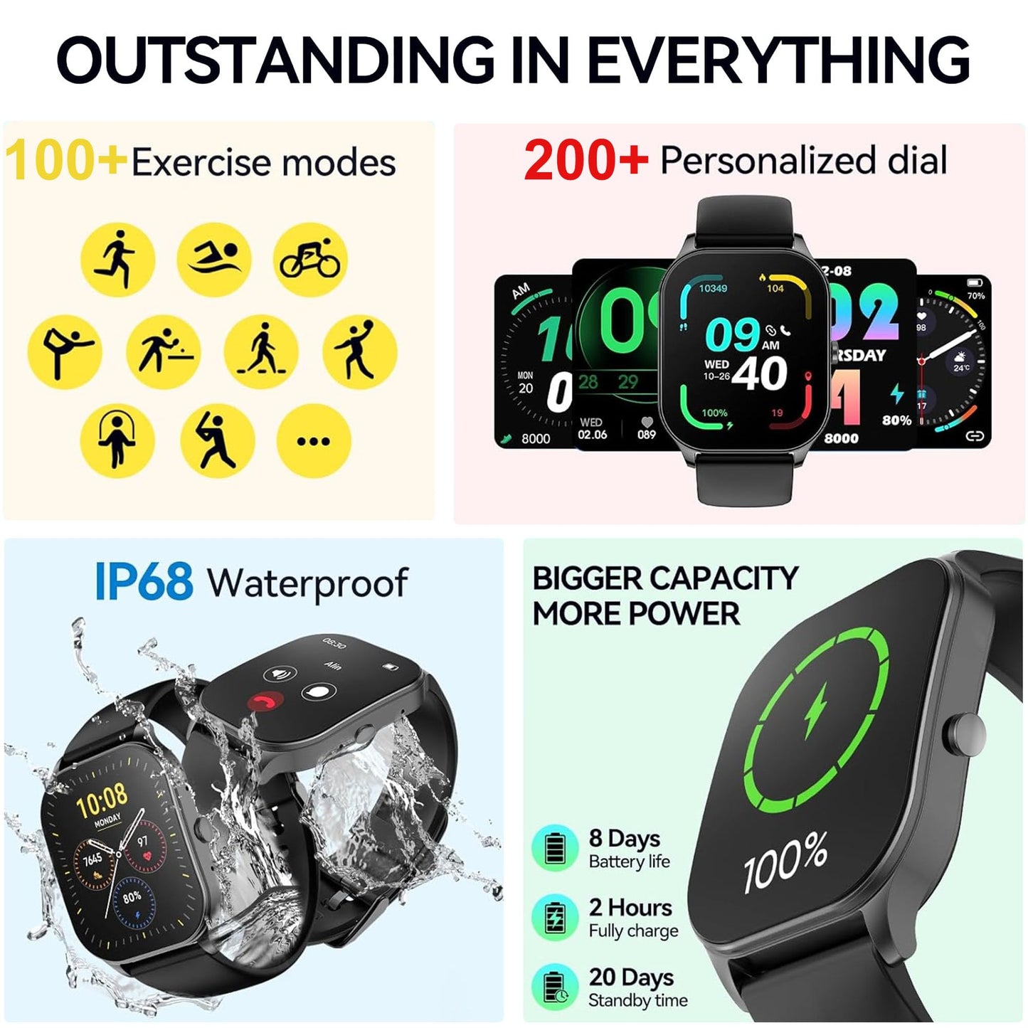 Smart Watch for Women Men (Bluetooth Call), 49mm AMOLED Display, Health | Stress | Sleep | Fitness Tracker, AI Assistant, 100+ Workout Modes, IP68 Waterproof Smartwatch for Android iOS (Black)