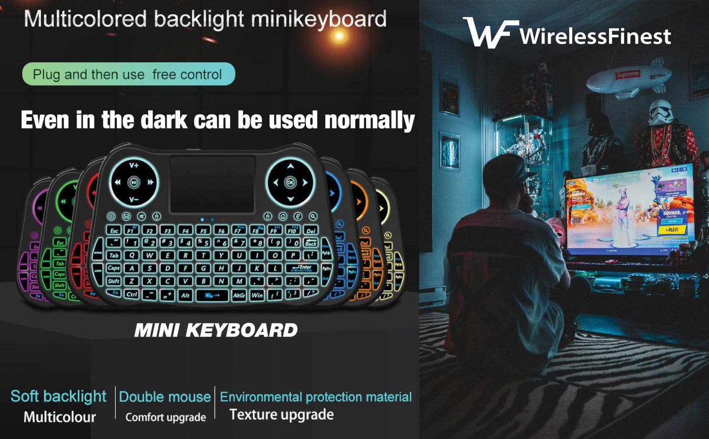 Wireless Mini Keyboard Remote Control Touchpad Mouse Combo Controller with RGB Backlit for Android TV Box Smart TV with OS+USB PC Computer Laptop Window OS HTPC Home Theater PC + USB 2.4GHz Dongle