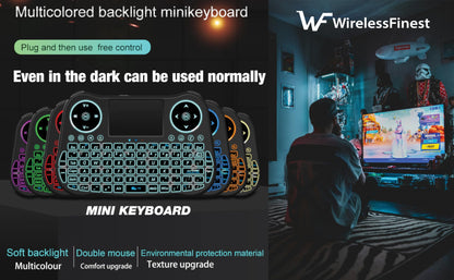 Wireless Mini Keyboard Remote Control Touchpad Mouse Combo Controller with RGB Backlit for Android TV Box Smart TV with OS+USB PC Computer Laptop Window OS HTPC Home Theater PC + USB 2.4GHz Dongle