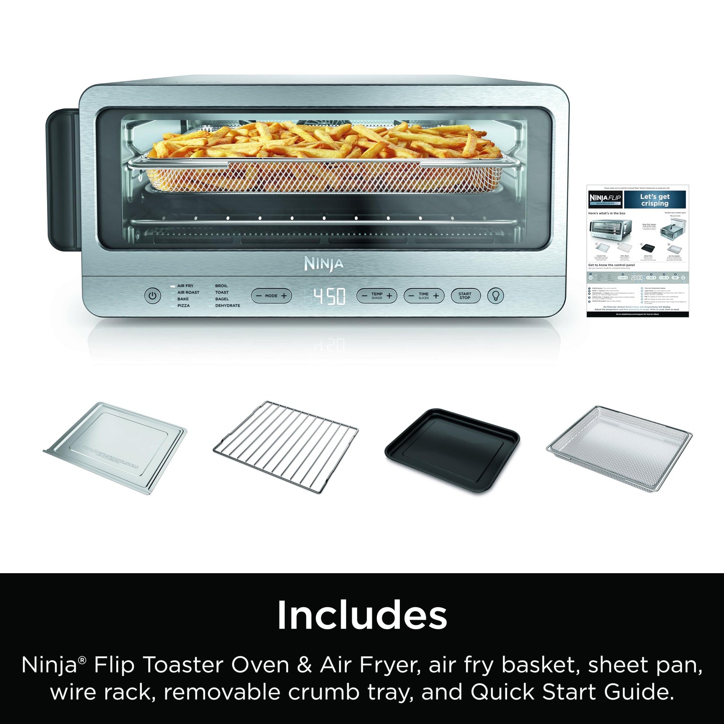 Ninja Flip Toaster Oven&Air Fryer, 8-in-1 Functionality, Flip Up&Away Capability for Storage Space, LargeCapacity, Air Fry Basket, SheetPan, Wire Rack&Removable Crumb Tray, Stainless,1800 watts, SP151