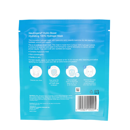 Neutrogena Hydro Boost Moisturizing & Hydrating 100% Hydrogel Sheet Mask, Face Mask for Dry Skin with Hyaluronic Acid, Gentle & Non-Comedogenic, 1 oz, 12 Pack