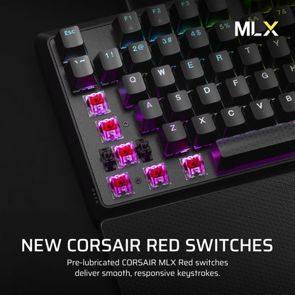 CORSAIR K70 CORE RGB Mechanical Wired Gaming Keyboard with Palmrest – Pre-Lubed MLX Red Linear Switches, SOCD, ABS Double-Shot Keycaps, Sound Dampening, Media Control Dial, QWERTY NA – Black