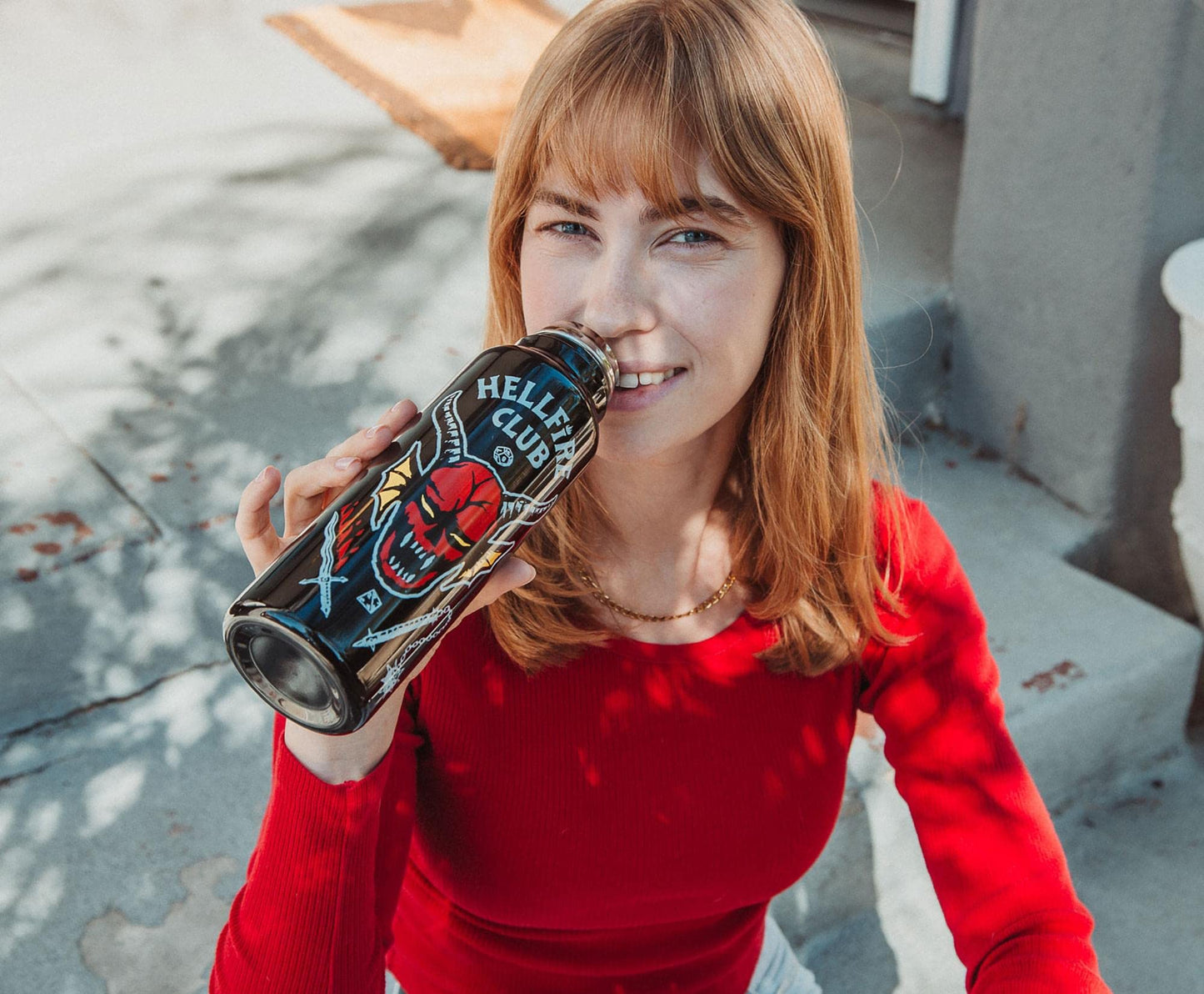 Toynk Stranger Things Hellfire Club Stainless Steel Water Bottle With Strap | Double-Walled Metal Sports Jug | Holds 27 Ounces