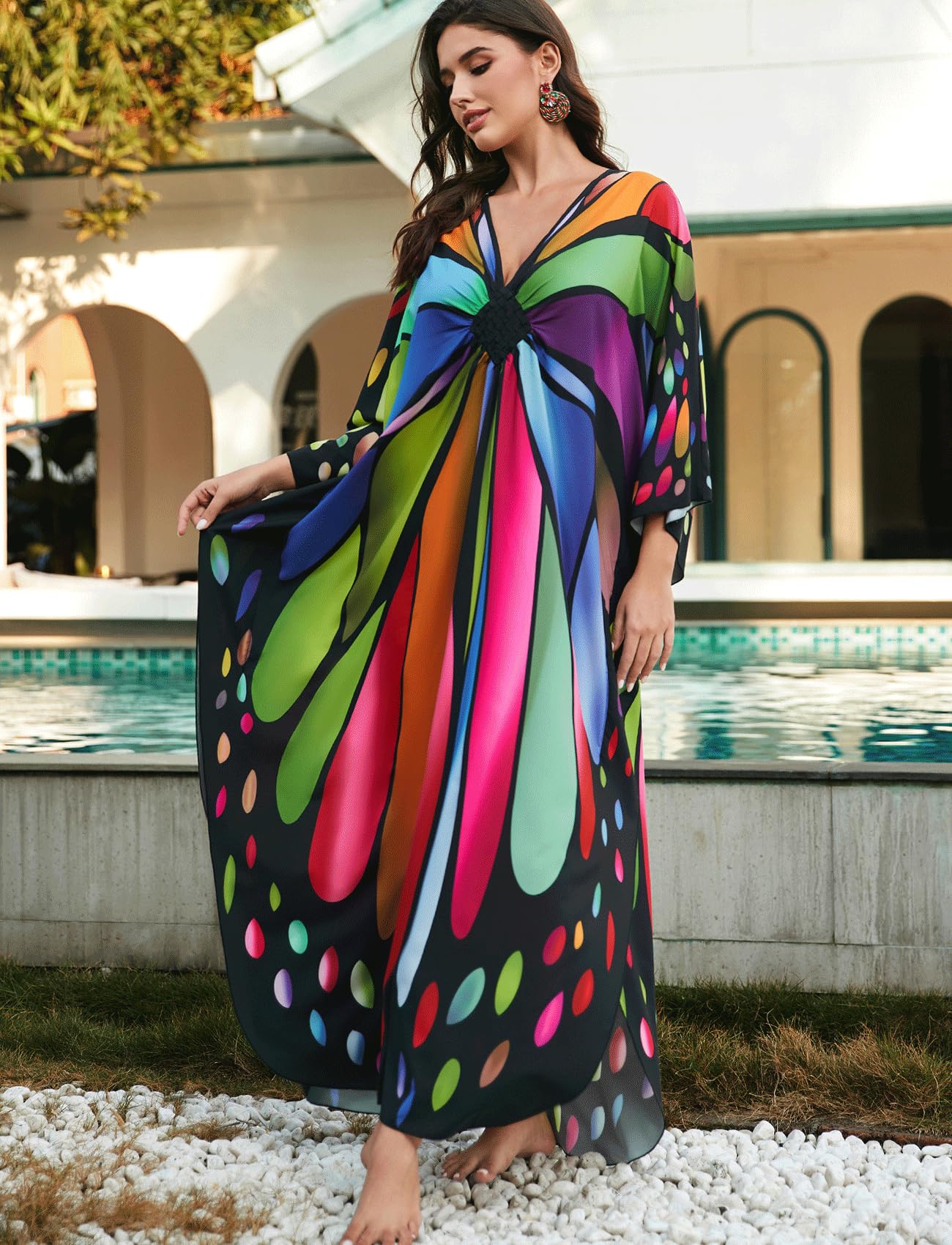 KECVOT Kaftan Dresses for Women Plus Size Batwing Sleeve Caftans Long Bathing Suit Cover Up Maxi Beach Dress Loungewear