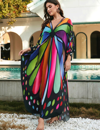 KECVOT Kaftan Dresses for Women Plus Size Batwing Sleeve Caftans Long Bathing Suit Cover Up Maxi Beach Dress Loungewear