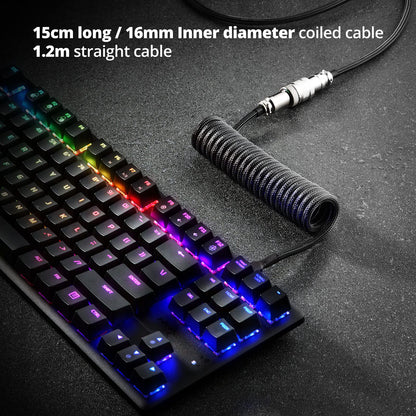 GUNMJO Pro Custom Coiled USB C Cable for Gaming Keyboard, Double-Sleeved Mechanical Keyboard Cable with Detachable Metal Aviator, 1.5M USB-C to USB-A, Carbon Black Color
