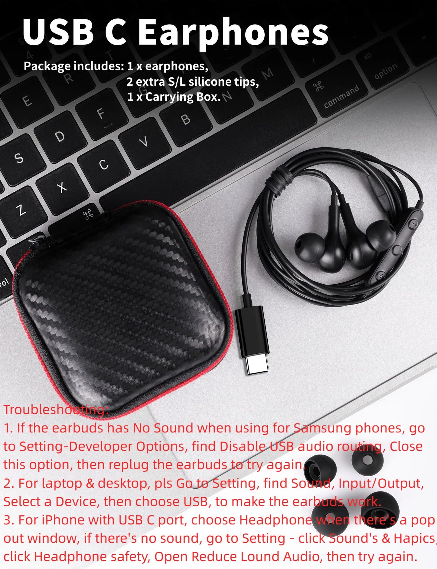 USB C Headphone for Samsung S25 FE S24 A16 A17 Wired Earbuds Magnetic in-Ear Type C Earphone with Microphone Volume Control Bass Stereo Noise Canceling for iPhone 17 Pro Max Air 16 16e 15 Pixel 10 9a
