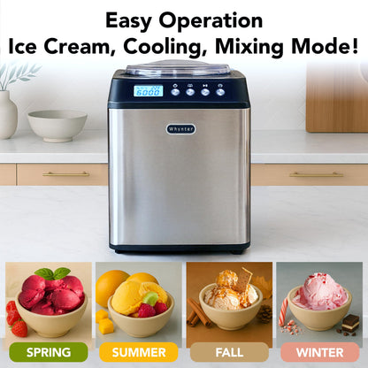 Whynter Ice Cream Maker Machine Automatic 2.1 Qt. Upright with Built-In Compressor, LCD Digital Display & Timer, No Pre-Freezing, ICM-201SB, Stainless Steel