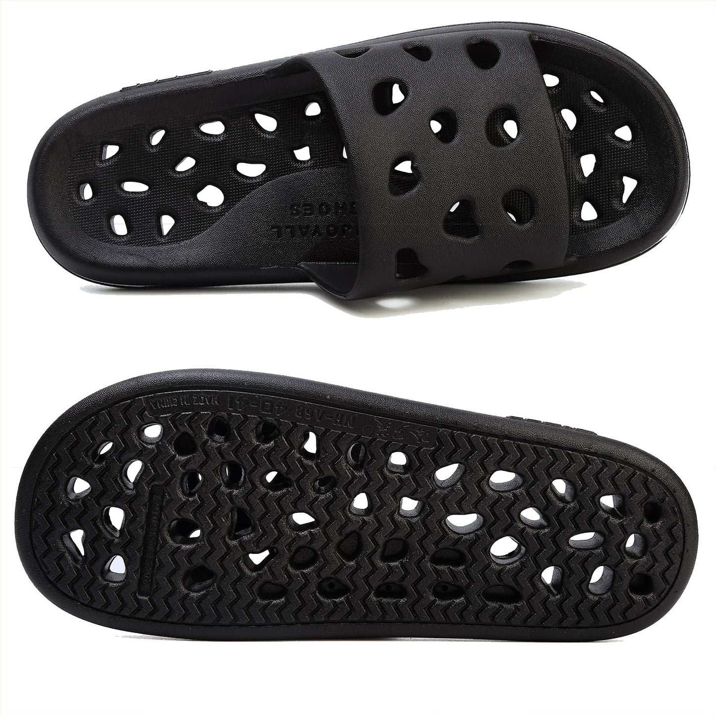 FINLEOO Shower Shoes for Women Men, Quick Drying Shower Sandals with Drain Holes Non-Slip Pool Slides Comfortable Lightweight House Slippers-Black
