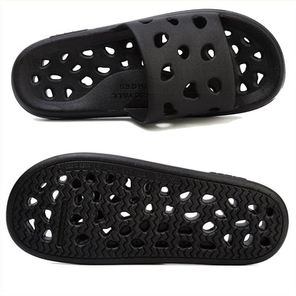 FINLEOO Shower Shoes for Women Men, Quick Drying Shower Sandals with Drain Holes Non-Slip Pool Slides Comfortable Lightweight House Slippers-Black