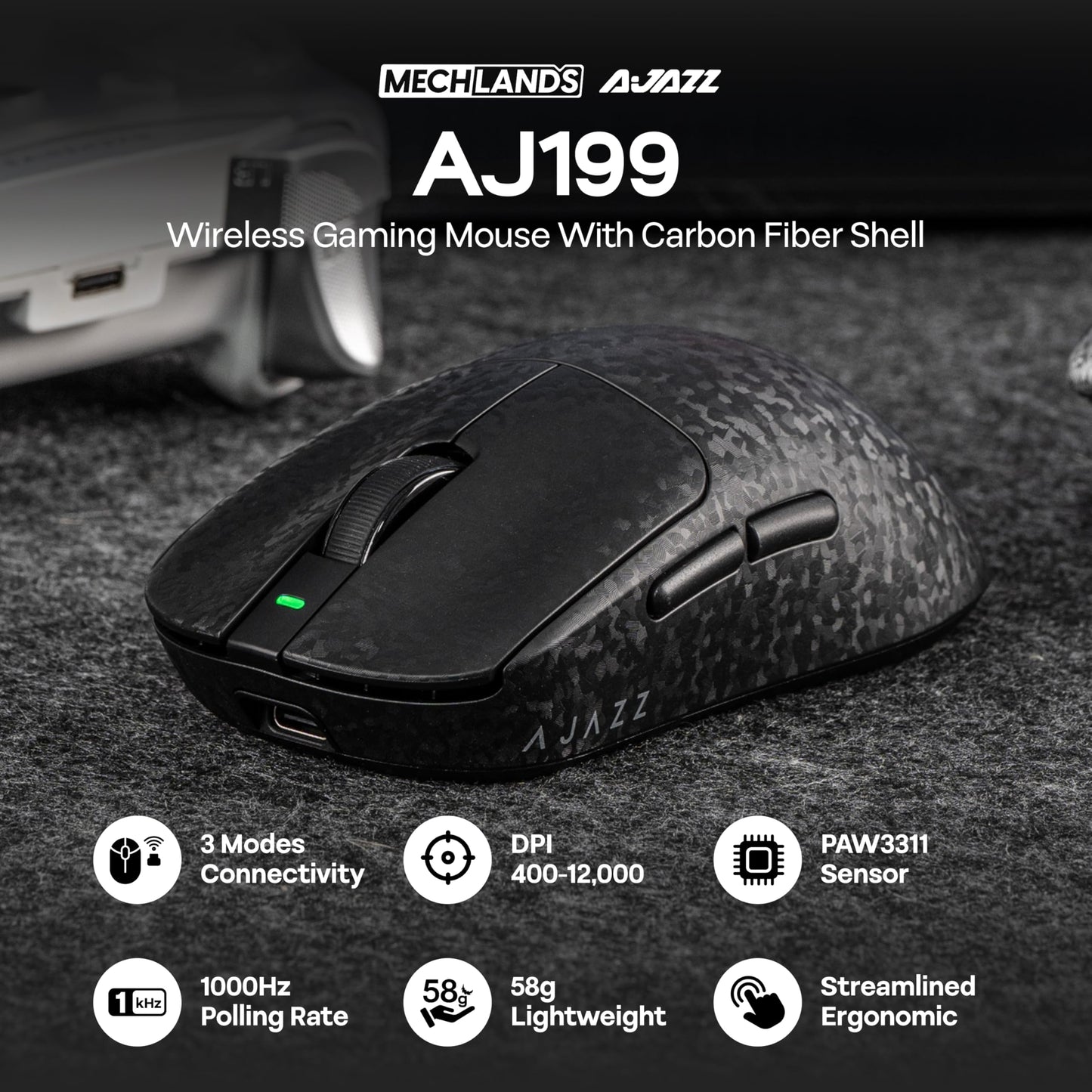 MechLands AJAZZ AK980 96% Gaming Keyboard with AJ199 Lightweight Gaming Mouse with Carbon Fiber Shell
