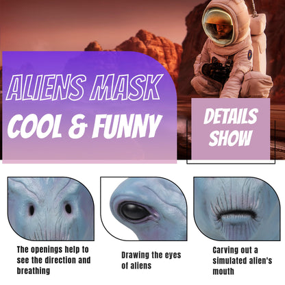 SANZHIGUO 3D Realistic Alien Mask Alien Latex Full Head Masks UFO Prank Costume Mask for Adult Halloween Cosplay Party Props Scary Party Decoration Novelty Mask