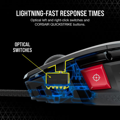 Corsair M65 RGB Ultra Tunable FPS Gaming Mouse Marksman 26,000 DPI Optical Sensor, Optical Switches, AXON Hyper-Processing Technology, Sensor Fusion Control, Tunable Weight System - Black
