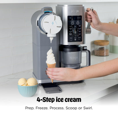 Ninja CREAMi Scoop & Swirl Ice Cream and Soft Serve Maker, Sorbet, Milkshake, Frozen Yogurt, Low Calories Program & More, 13-in-1, Soft Serve Handle & (2) CREAMi 2-in-1 16oz Pints, NC701