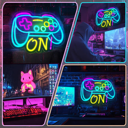 Gamer Neon Sign for Boys Gaming Room Bedroom Wall Decor, Gifts for Teen Kids, Video Game LED Light for Men, Gamepad Shaped Dimmable USB Powered Neon Lamp Game Room Accessories (16 X 12.5 inches)