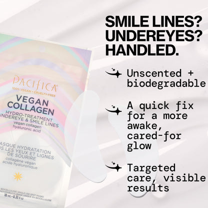 Pacifica Undereye & Smile Mask Set – Vegan Collagen Hydro Treatment with Hyaluronic Acid, Hydrating for Dark Circles, Dry & Combination Skin, Vegan & Cruelty-Free, 4 Pieces