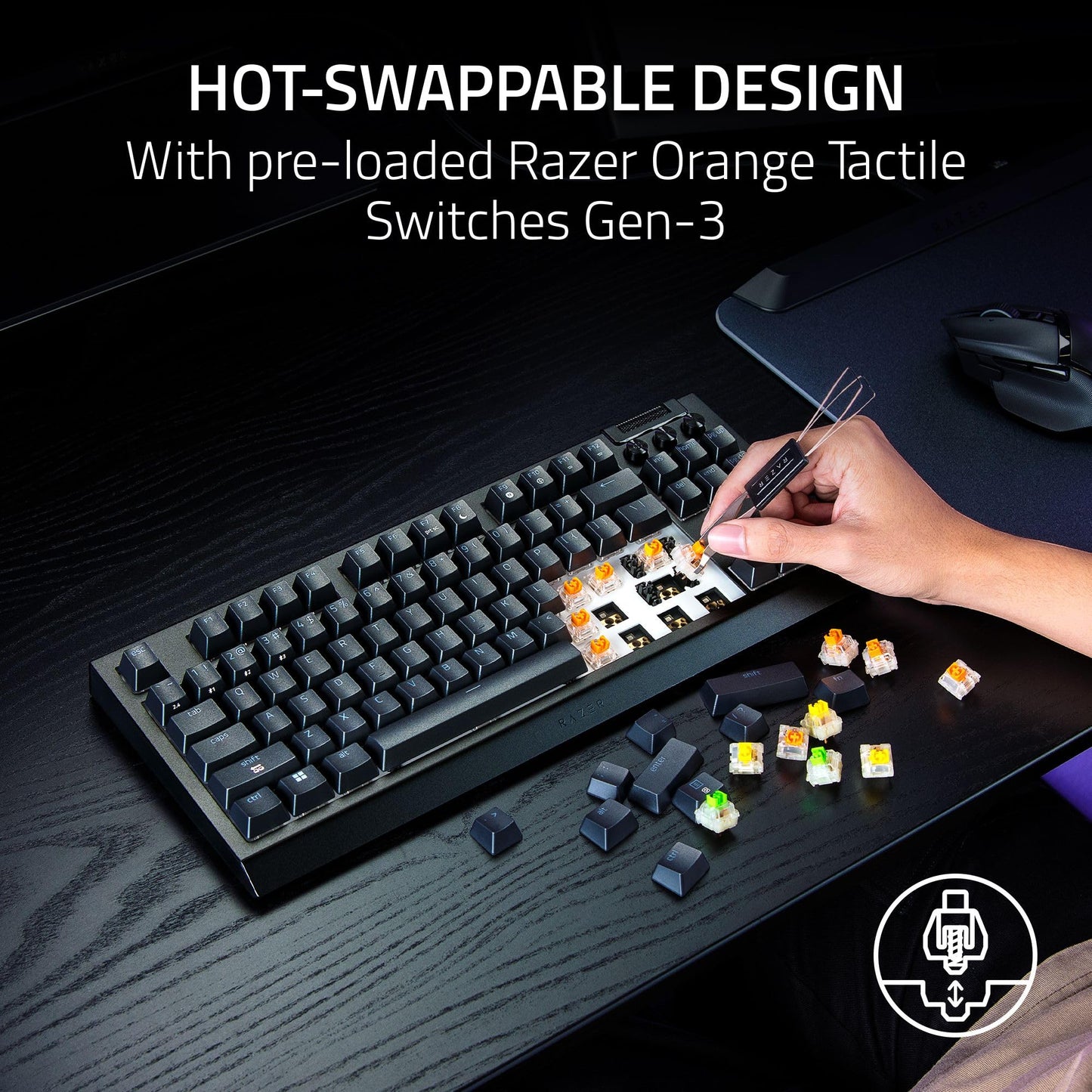 Razer BlackWidow V4 TKL HyperSpeed Wireless Hot Swappable Gaming Keyboard: Orange Tactile Switches - Wireless & Bluetooth - Multi-Function Roller & Control Buttons - Chroma RGB - Long Battery Life