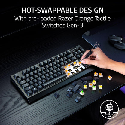 Razer BlackWidow V4 TKL HyperSpeed Wireless Hot Swappable Gaming Keyboard: Orange Tactile Switches - Wireless & Bluetooth - Multi-Function Roller & Control Buttons - Chroma RGB - Long Battery Life