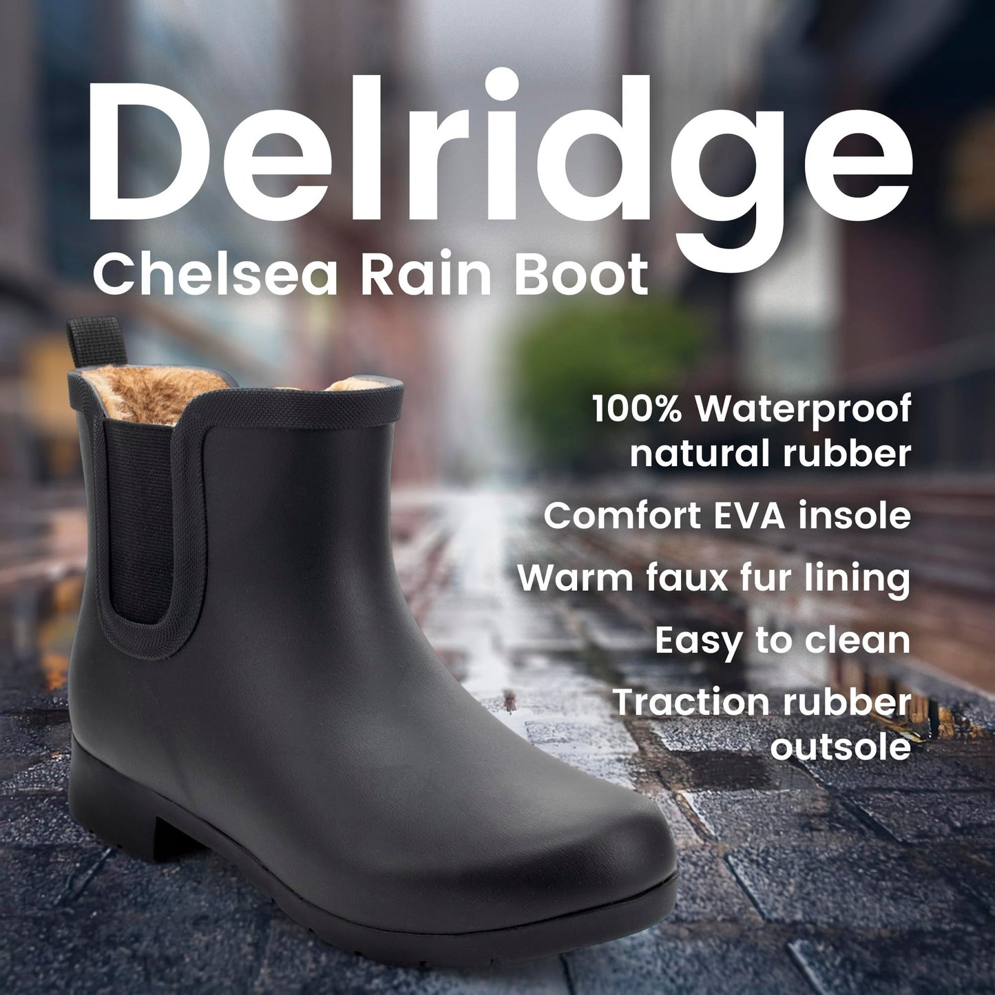 Chooka Women's Waterproof Plush Chelsea Bootie Chelsea Boot, Delridge Black, 8 M