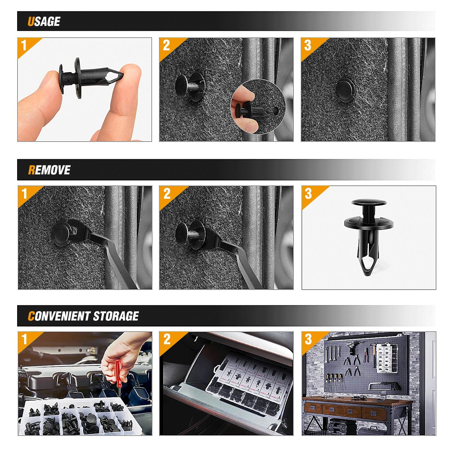 GOOACC - GRC-33 240PCS Bumper Retainer Clips Car Plastic Rivets Fasteners Push Retainer Kit Most Popular Sizes Auto Push Pin Rivets Set -Door Trim Panel Fender Clips for GM Ford Toyota Honda Chrysler