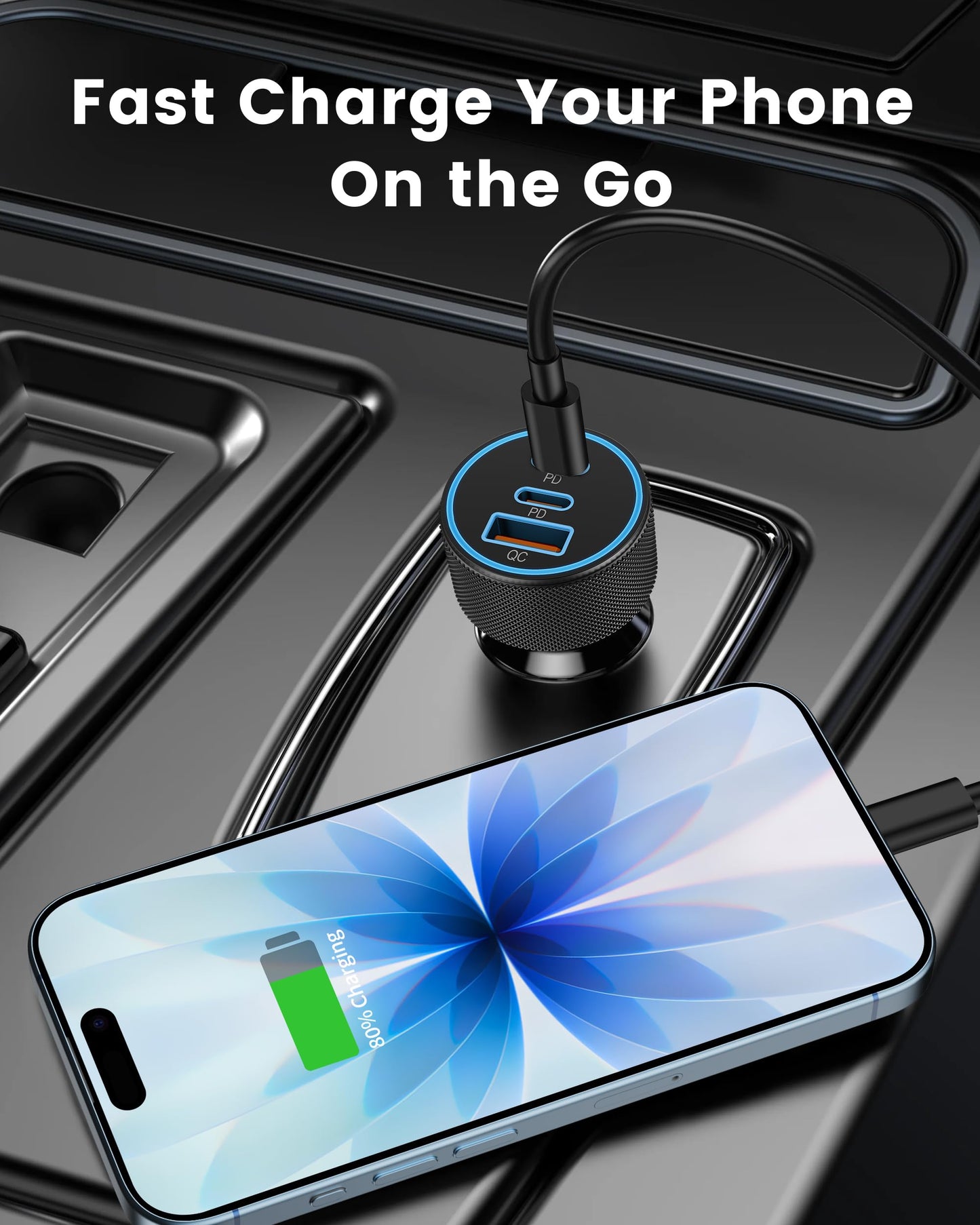 USB C Car Charger, 3-Port 67W Dual USB-C & USB-A Car Power Adapter PD/QC Fast Charging Cigarette Lighter for iPhone 17/16/15/14/13/12/11 Pro Max, iPad, Samsung Galaxy S25 S24/S23/S22, Pixel, Android