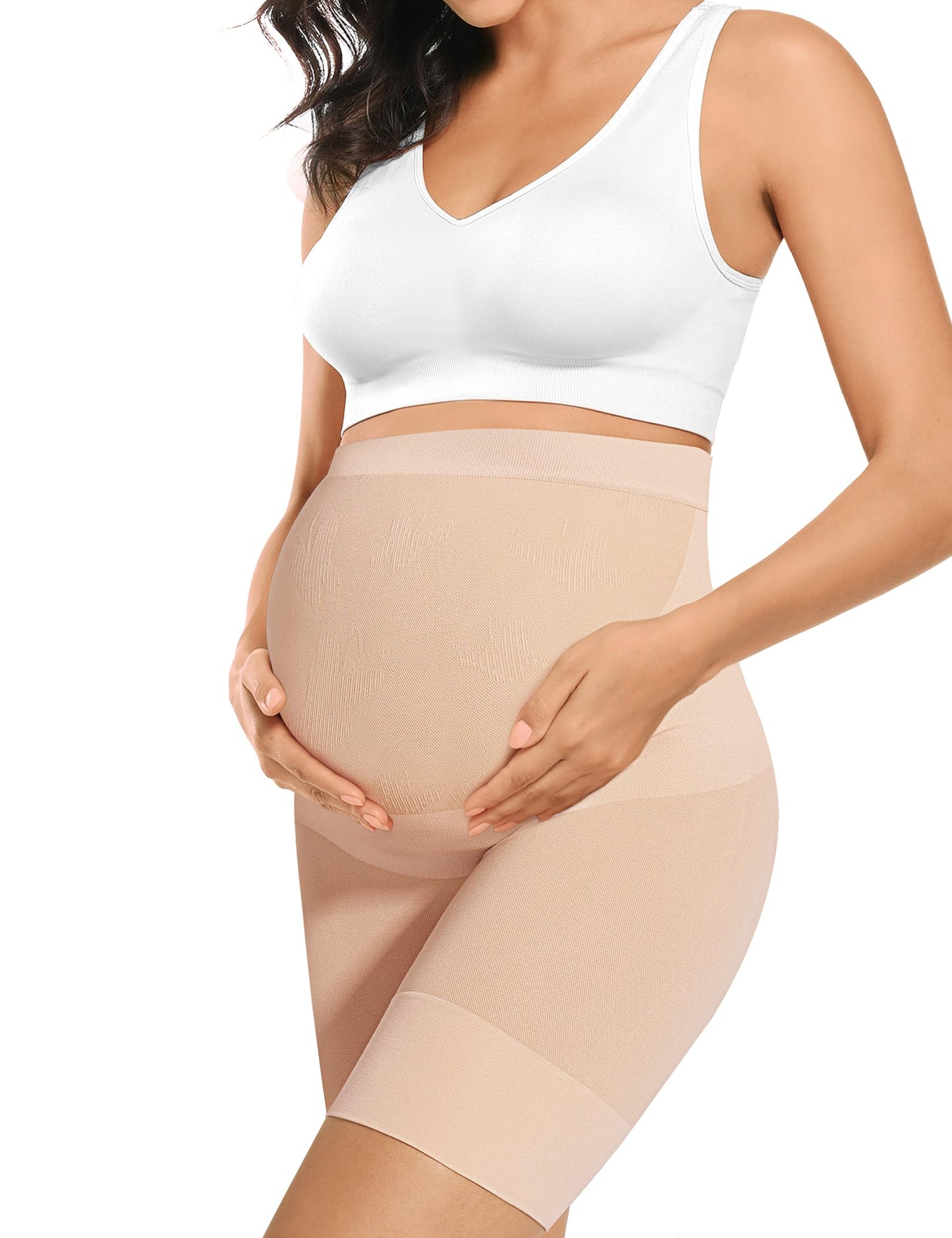 Peauty Fall Maternity Dress for Baby Shower Fall Winter Maternity Clothes Belly Support Pregnancy Belly Band Outfits Pregnancy Clothes Formal Wedding Guest Photoshoot Outfits Pregnant Skirt (Nude L)