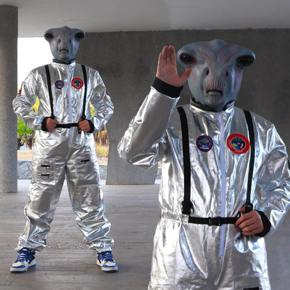 SANZHIGUO 3D Realistic Alien Mask Alien Latex Full Head Masks UFO Prank Costume Mask for Adult Halloween Cosplay Party Props Scary Party Decoration Novelty Mask