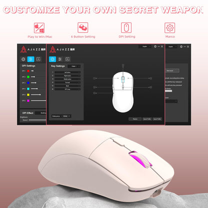 AJAZZ AJ199 Wireless Gaming Mouse,59G Ultra Lightwieght-Huanuo Micro Switch-26K PAW3395 Sensor-40Hrs Battery Life-2.4G/USB-C Mouse Gaming -Wireless Computer Mouse 6 Programmable Buttons,100% PTFE Feet