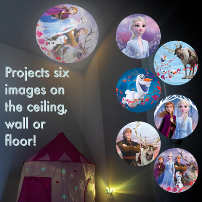 Projectables Disney Frozen 2 LED Projector Night Light, Plug-In, Dusk-to-Dawn, Elsa, Anna, and Olaf, Ideal for Hallway, Bedroom, Nursery, or Playroom – 45028