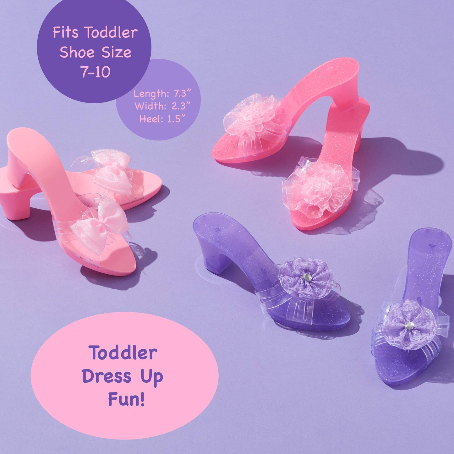 Expressions Kids 3 Pack Dress Up Royalty Shoes with Heels Set in Carrying Bag - Fits Toddler Size 7-10 - Pink, Rose, Lilac Perfect Little Girl Toys Role Play Playset