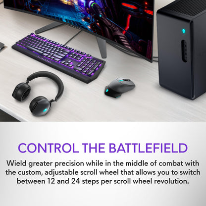 Alienware Wired/Wireless Gaming Mouse AW610M - 16000 DPI Optical Sensor, 350 Hour Rechargeable Battery, 7 Buttons, 3-ZONE 16.8m AlienFX RGB Lighting, Ergonomic - Dark Side of the Moon