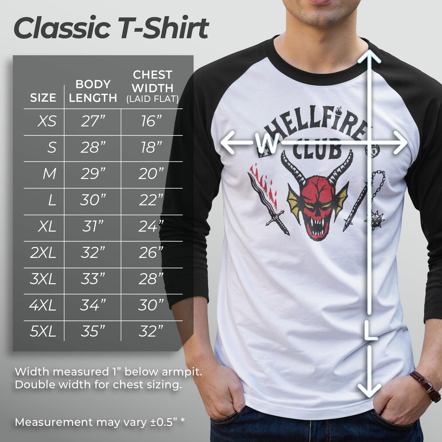 Men's Stranger Things Hellfire Club Costume Baseball Tee - White/Black - Medium